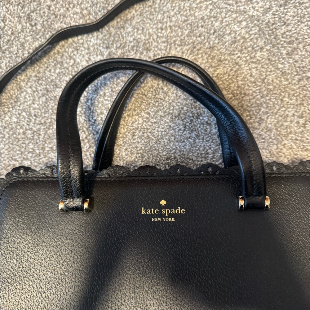 kate spade Fordham Court Marielle Black Scalloped-Edge Leather Satchel - Picture 2 of 5